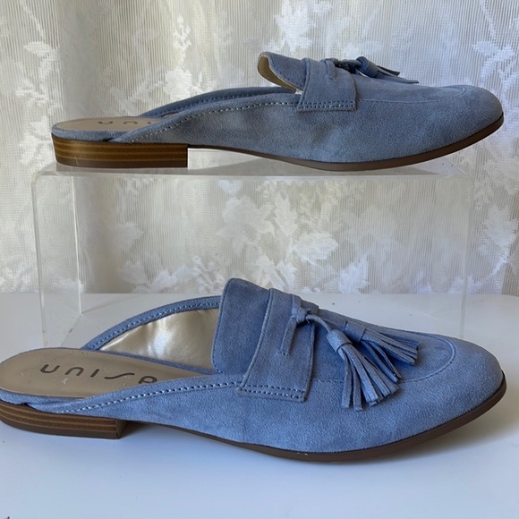 UNISA Sky Blue Suede Tassel Slip On Loafers 10 - Picture 5 of 7